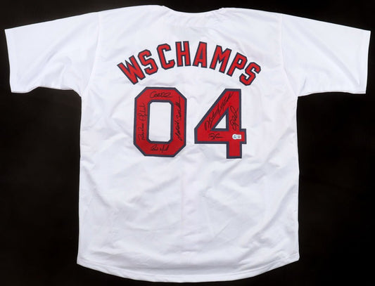 2004 World Series Champions Jersey Signed By (10) With Orlando Cabrera. Pokey Reese. Keith Foulke. Terry Francona (Beckett) Boston Red Sox