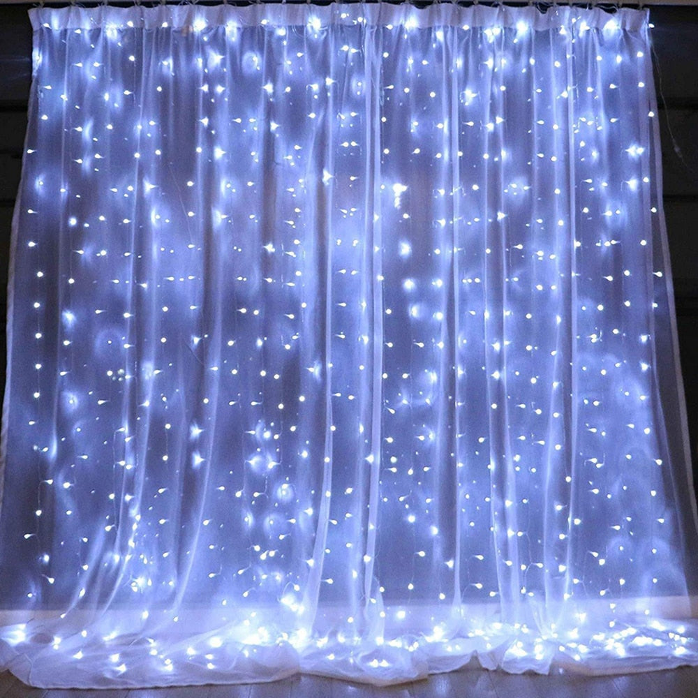 Guirlande Solaire <br> Rideau lumineux 300 LED Blanche