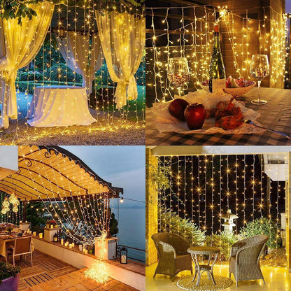 Guirlande Solaire Rideau lumineux 200 LED Jaune