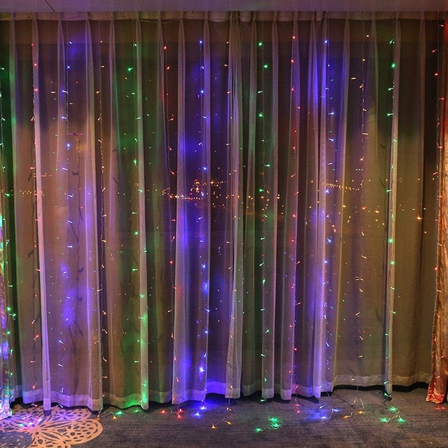 Guirlande Solaire Multicolore <br> Rideau Lumineux 300 LED