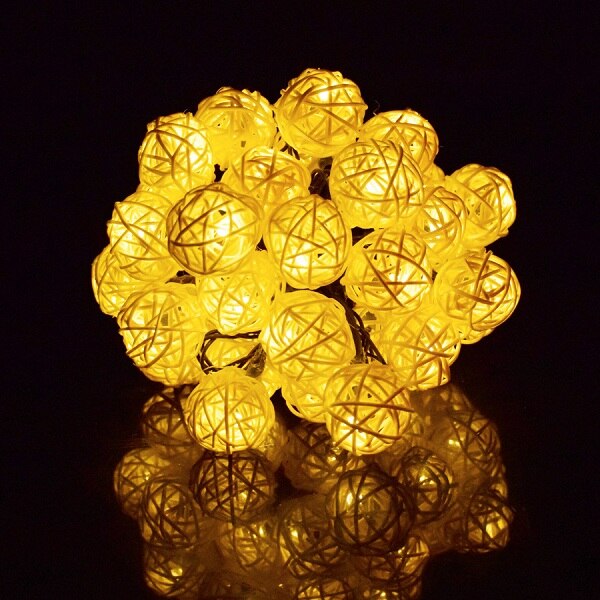 Guirlande Solaire <br>Boule de Rotin Jaune