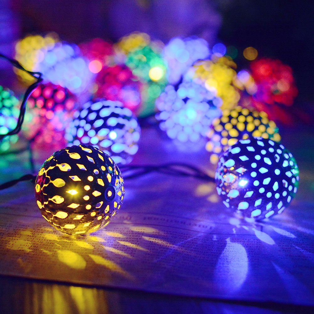 Guirlande Solaire Marocaine Lumineuse Boule Dorée/Argentée