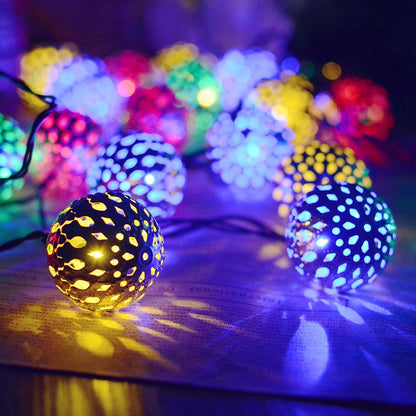 Guirlande Solaire Marocaine Lumineuse Boule Dorée/Argentée