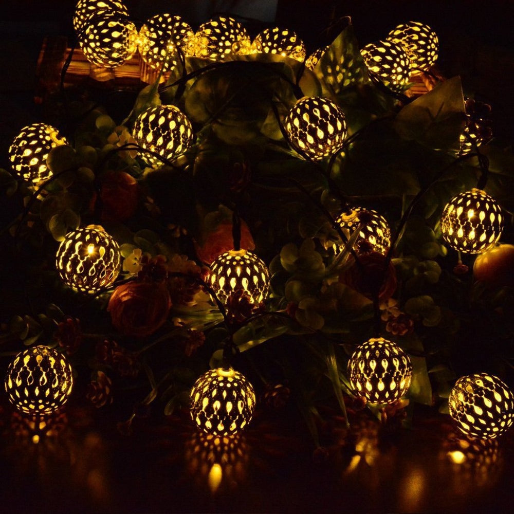 Guirlande Solaire Marocaine Lumineuse Boule Dorée/Argentée