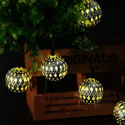 Guirlande Solaire Marocaine Lumineuse Boule Dorée/Argentée