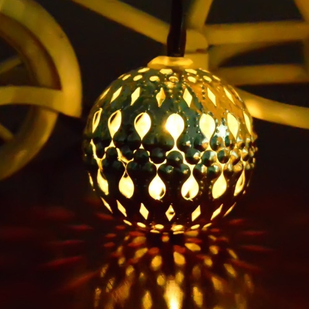 Guirlande Solaire Marocaine Lumineuse Boule Dorée/Argentée