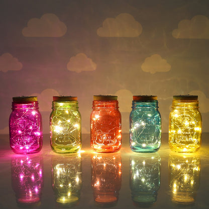 Bocal lumineux solairel 10 LED Rose. Vert. Rouge (Bocal + Couvercle)