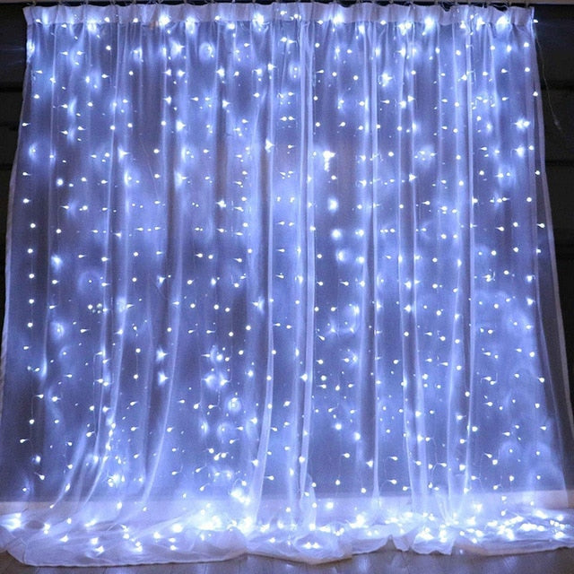 Guirlande Solaire <br> Rideau lumineux 300 LED Blanche