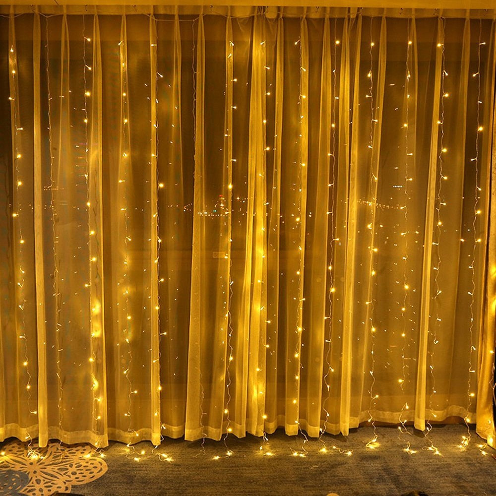 Guirlande Solaire Rideau lumineux 300 LED Jaune