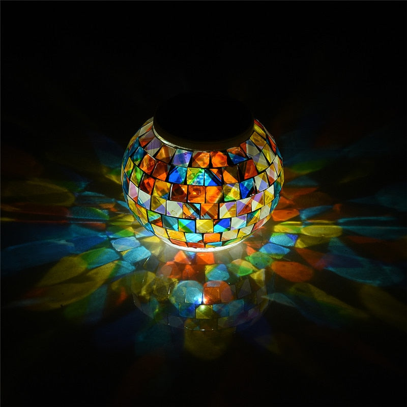 Boule mosaïque solaire en verre Arc-en-ciel