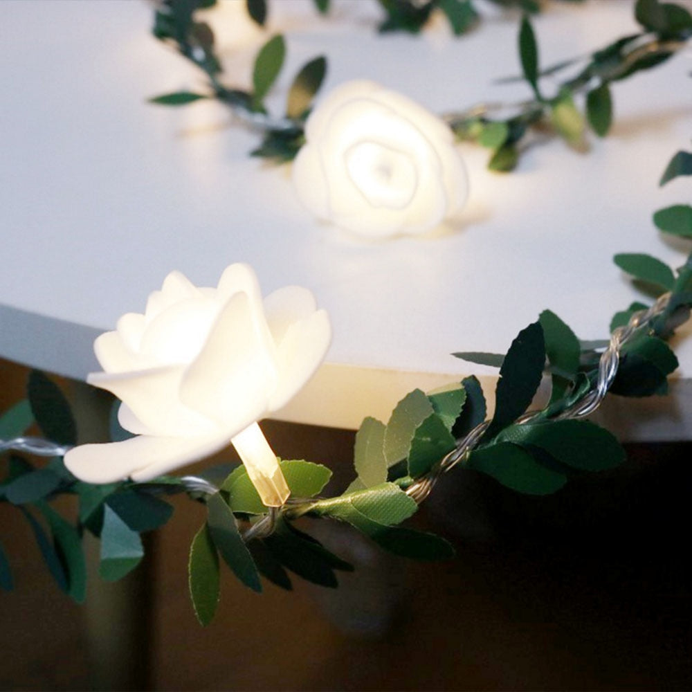 Guirlande solaire Vigne de fleur de Rose blanche