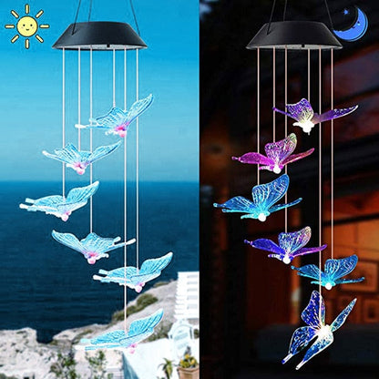 Carillon solaire extérieur Papillon Bleu