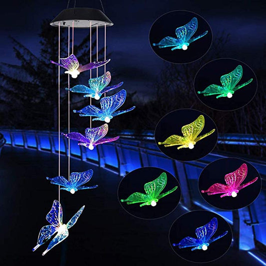 Carillon solaire extérieur Papillon Bleu