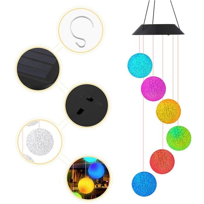Carillon solaire 6 Boules multicolores
