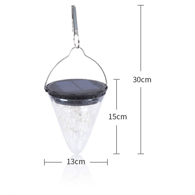 Lampe solaire à suspendre Cône transparent à LED