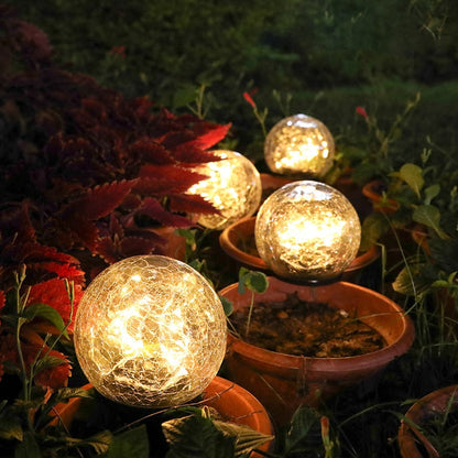 Lampe solaire jardin Boule en verre craquelé