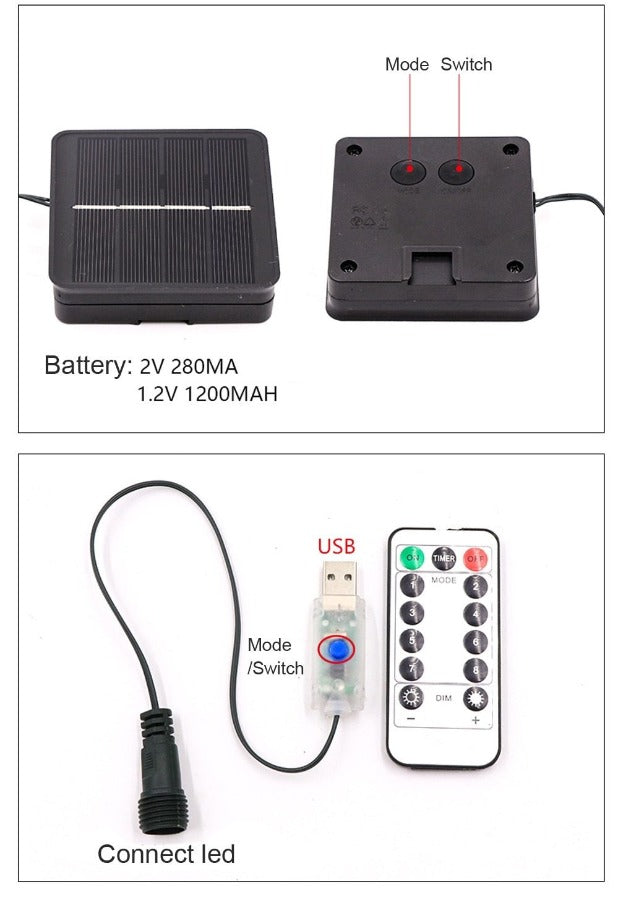 Guirlande solaire Double connexion 100/200 LED (Solar/USB)
