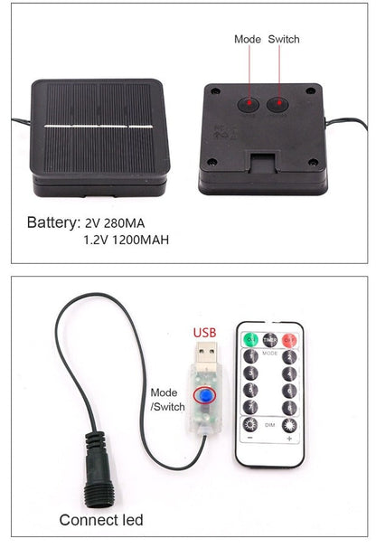 Guirlande solaire Double connexion 100/200 LED (Solar/USB)