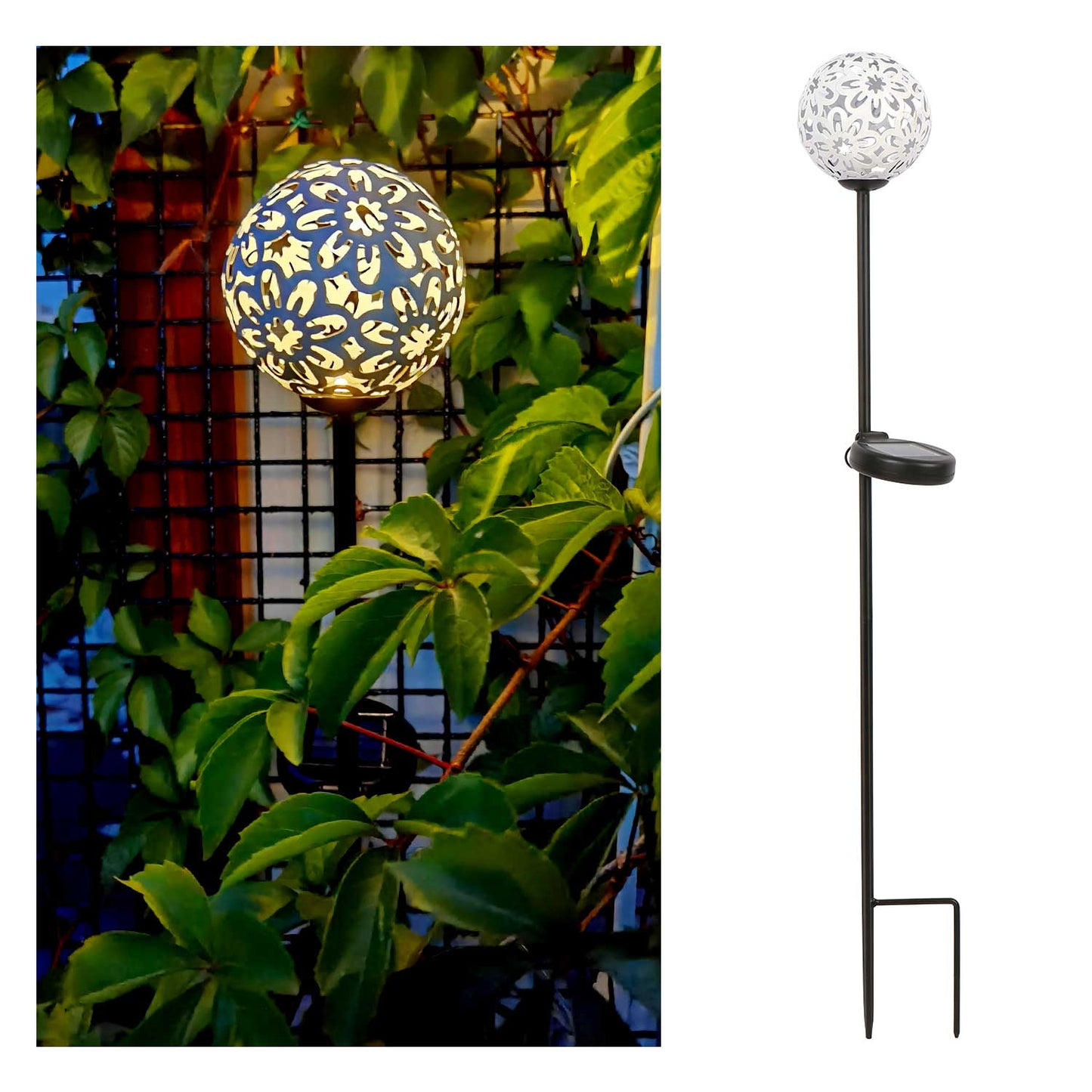 Lampe solaire piquet Boule en fleure blanche