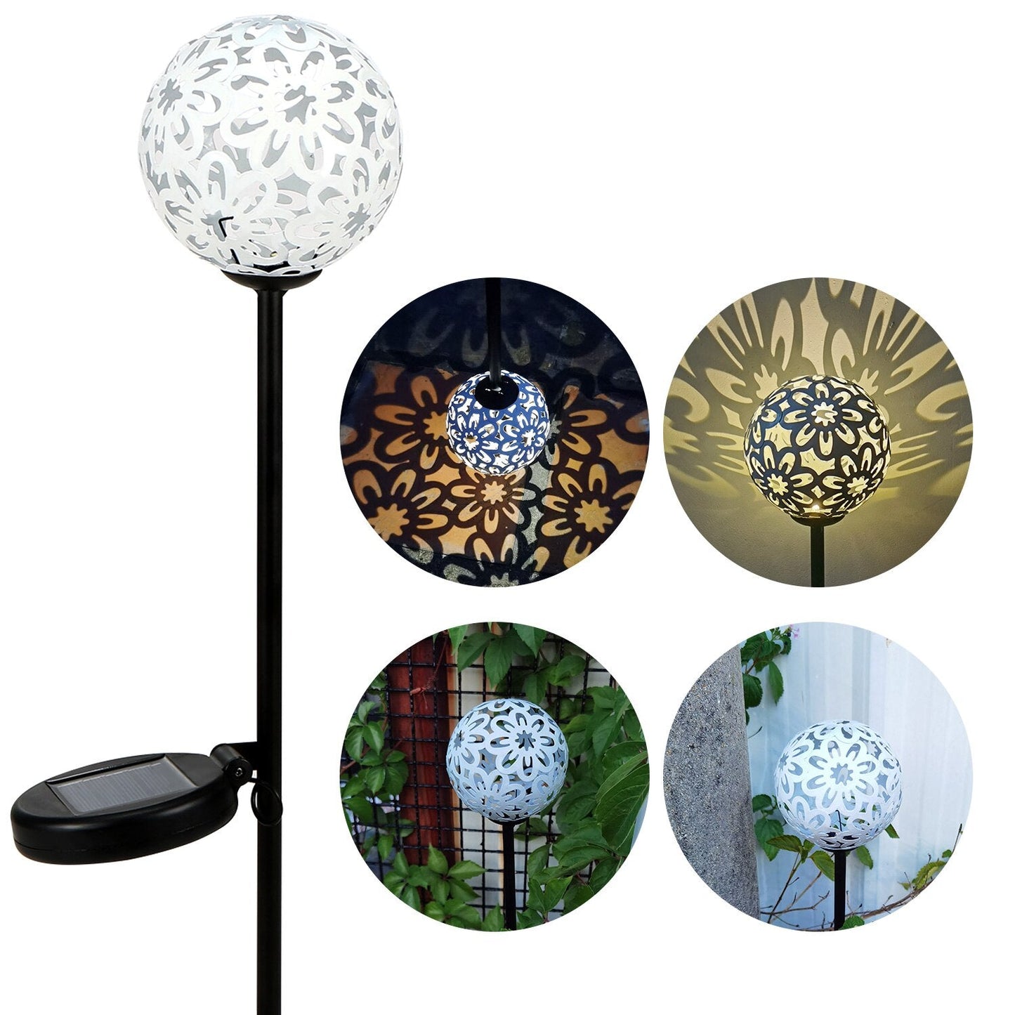 Lampe solaire piquet Boule en fleure blanche