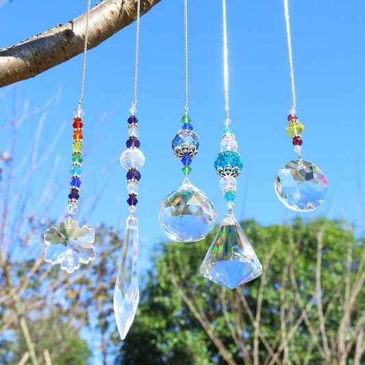 H&D Chandelier Suncatchers Prisms Glass Rainbow Maker Chakra Hanging Suncatcher Window Sun Catcher Gift.Pack of 5