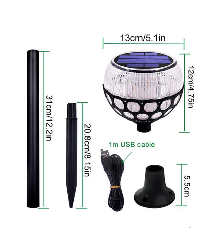 Balise solaire extérieur Boule de Flamme 96 LED (2en1)