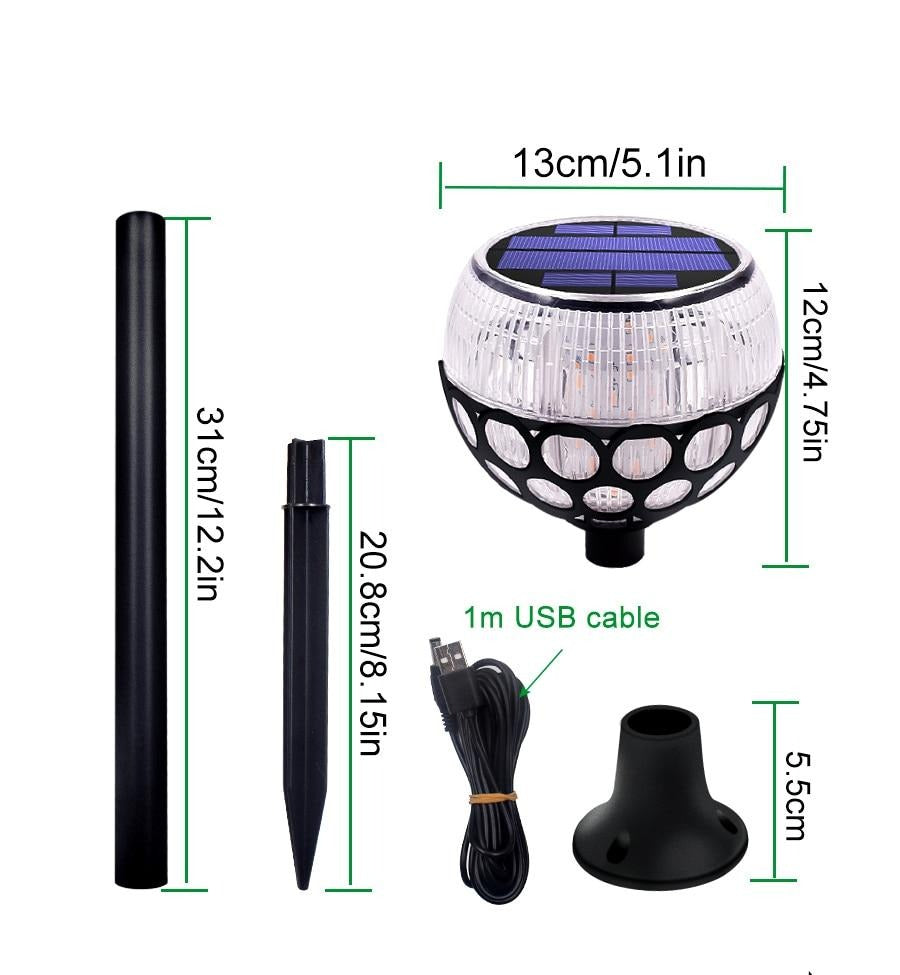 Balise solaire extérieur Boule de Flamme 96 LED (2en1)