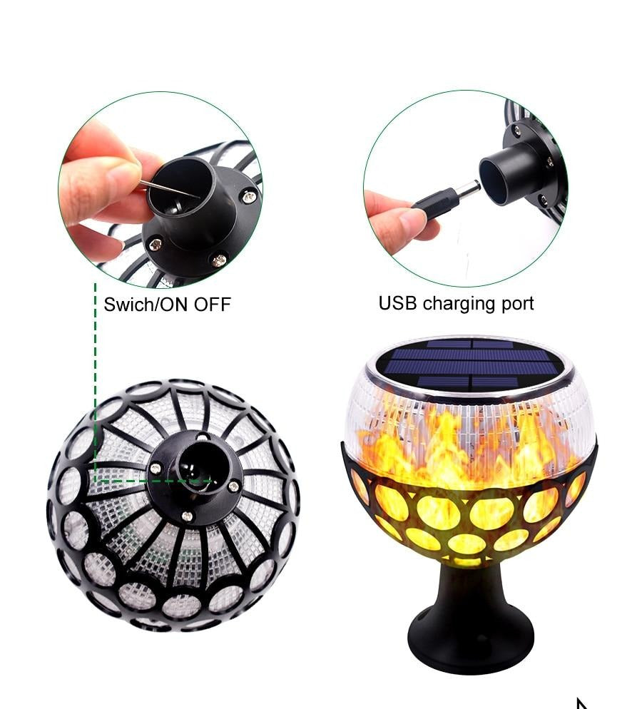 Balise solaire extérieur Boule de Flamme 96 LED (2en1)