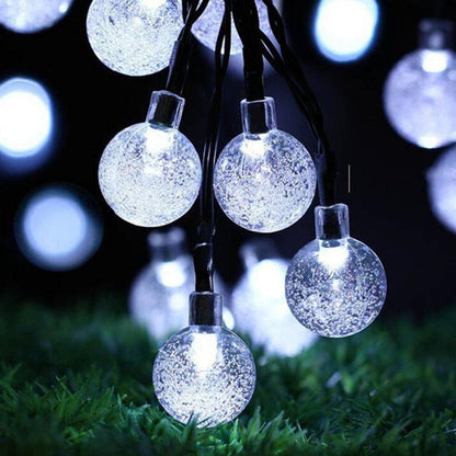 Guirlande Solaire <br> 50 Boule à Bulle Blanche