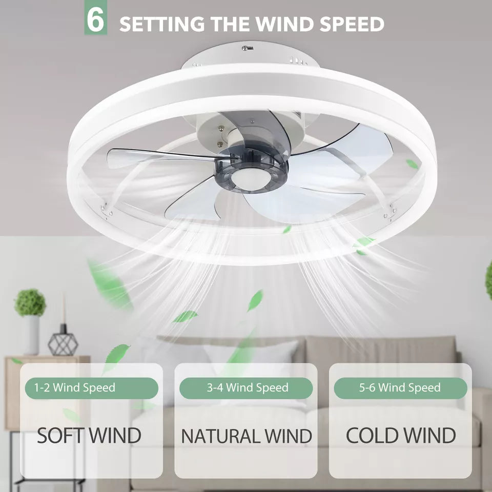 LED Ceiling Fan Light Dimmable Living Room Chandelier Lamp With Remote Control