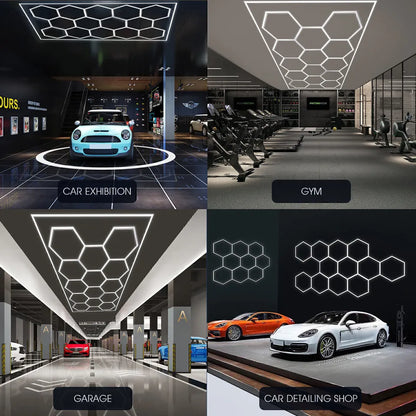 14 Hexagon LED Lighting Detailing Garage Workshop Retail Car Showroom UK
