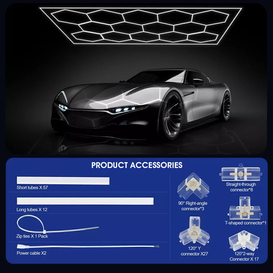 14 Hexagon LED Lighting Detailing Garage Workshop Retail Car Showroom UK