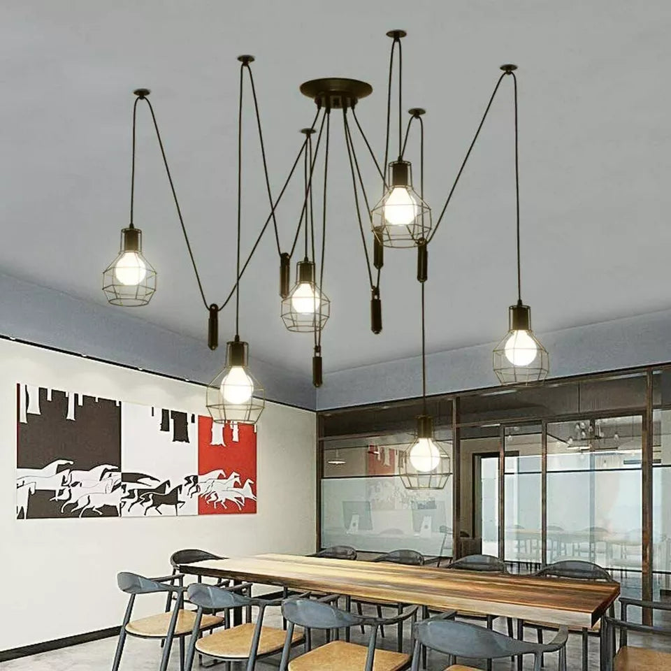 Vintage Industrial 6 Way Chandelier Ceiling Pendant Light Cage Spider Retro Lamp
