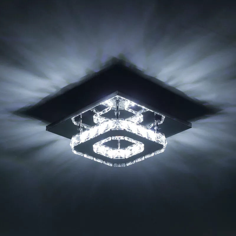 Modern Square Chrome Crystal LED Ceiling Light Lamp Fitting Pendant Chandelier
