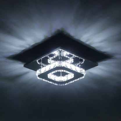 Modern Square Chrome Crystal LED Ceiling Light Lamp Fitting Pendant Chandelier