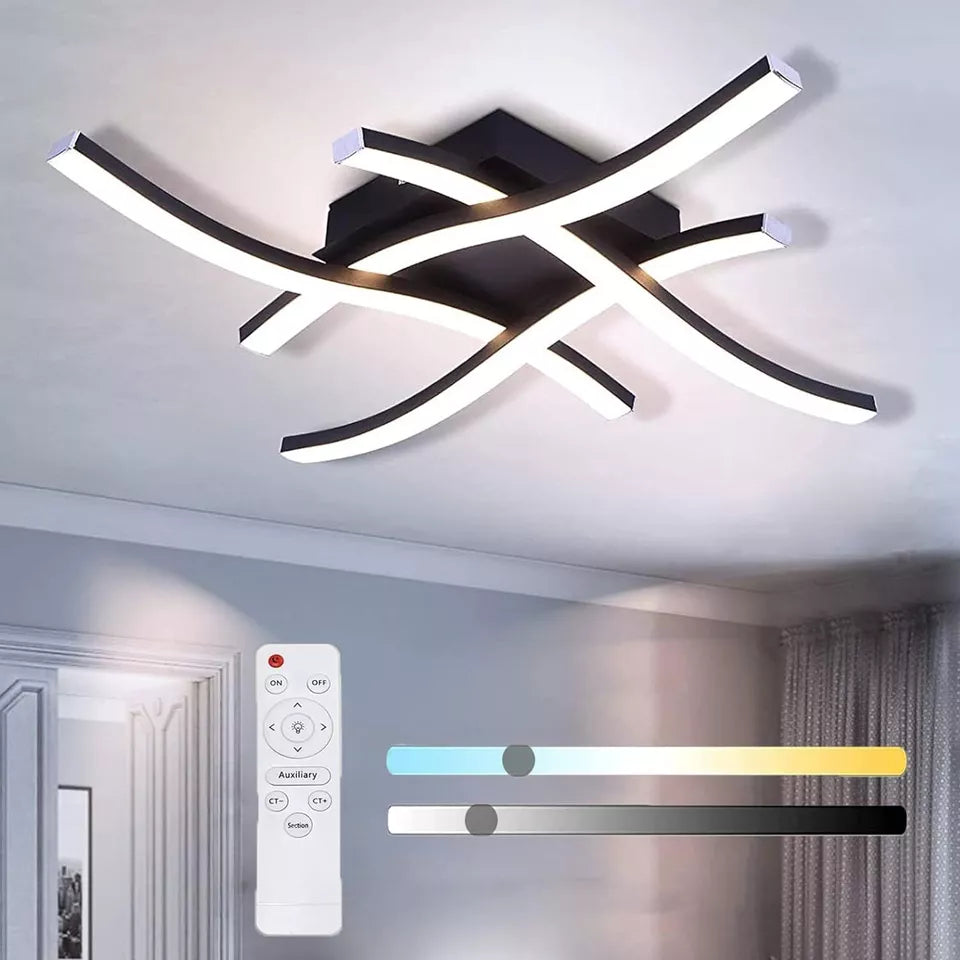 Dimmable Modern 4-Wave Ceiling Light. Stylish LED Fixture for Kitchen. Living Room & Bedroom