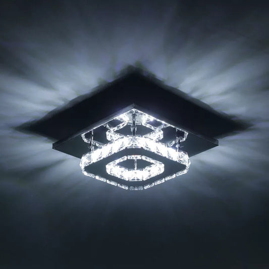 Modern Square Chrome Crystal LED Ceiling Light Lamp Fitting Pendant Chandelier
