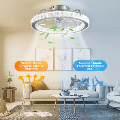 LED Crystal Ceiling Fan Light Dimmable Fan Ceiling Lamp Quiet W/ Remote Control