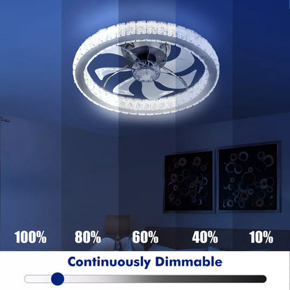LED Crystal Ceiling Fan Light Dimmable Fan Ceiling Lamp Quiet W/ Remote Control