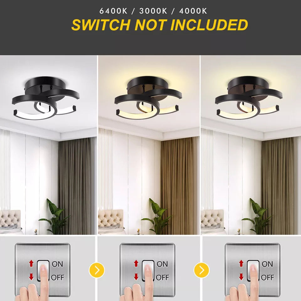 Black Double C LED Ceiling Light – Modern Dimmable Pendant for a Sophisticated Living & Bedroom Ambiance