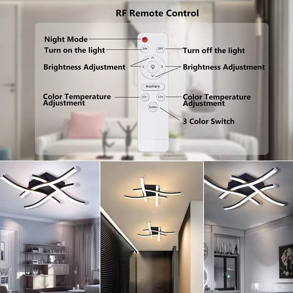 Dimmable Modern 4-Wave Ceiling Light. Stylish LED Fixture for Kitchen. Living Room & Bedroom