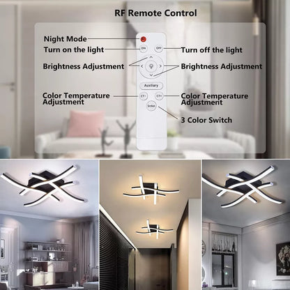 Dimmable Modern 4-Wave Ceiling Light. Stylish LED Fixture for Kitchen. Living Room & Bedroom