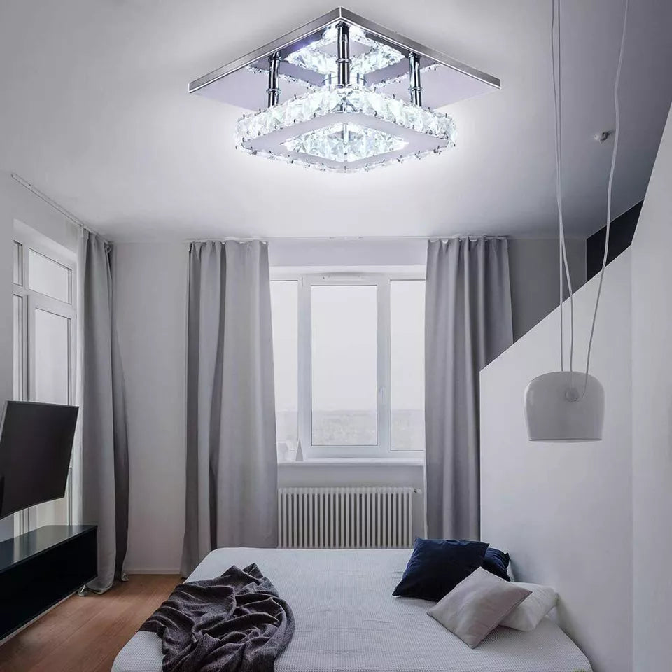 Crystal Ceiling Light LED Lamp Light Room Chandelier Living Pendant LED Square