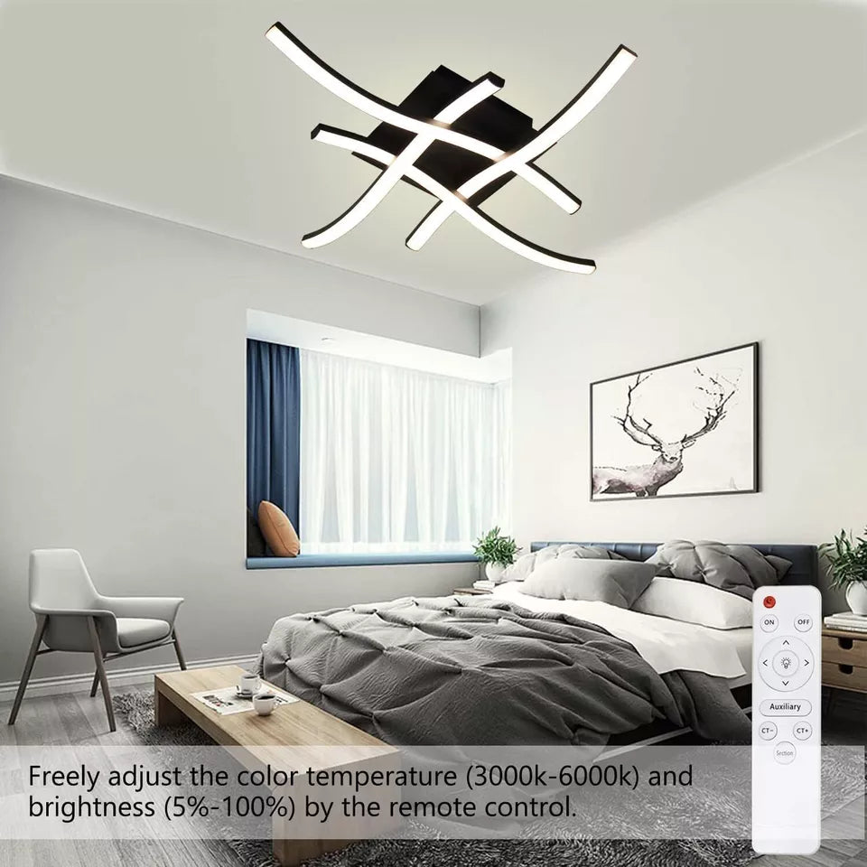 Dimmable Modern 4-Wave Ceiling Light. Stylish LED Fixture for Kitchen. Living Room & Bedroom