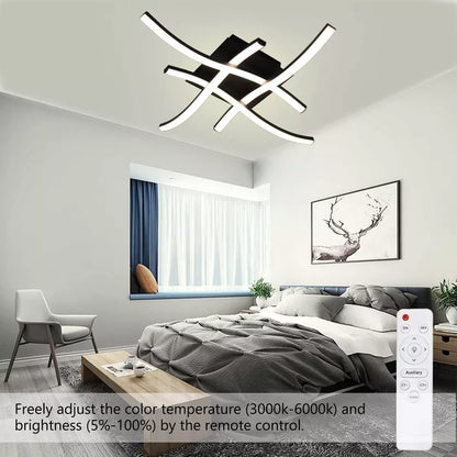 Dimmable Modern 4-Wave Ceiling Light. Stylish LED Fixture for Kitchen. Living Room & Bedroom