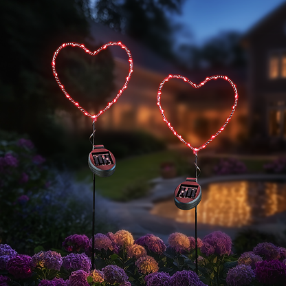 SunStake ❤️ Heart-Shaped Metal Frame Solar LED Garden Lights (Set of 2)