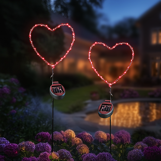 SunStake ❤️ Heart-Shaped Metal Frame Solar LED Garden Lights (Set of 2)