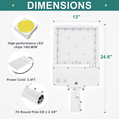 300W White Housing LED Parking Lot Light-1000W MH Equiv-42.000 Lumens-5000K Daylight-100-277V AC-UL& DLC Listed