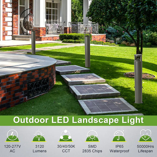 LED Bollard Light 42 Inch - 24W 3CCT Selectable 3000K-5000K - 3120LM - Type V - Outdoor Pathway & Landscape Lighting