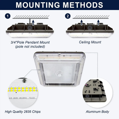 LED Parking Garage Canopy Light-Selectable Wattage and CCT-Up to 13.000 Lumens-60W / 80W / 100W-3000K/4000K/5000K
